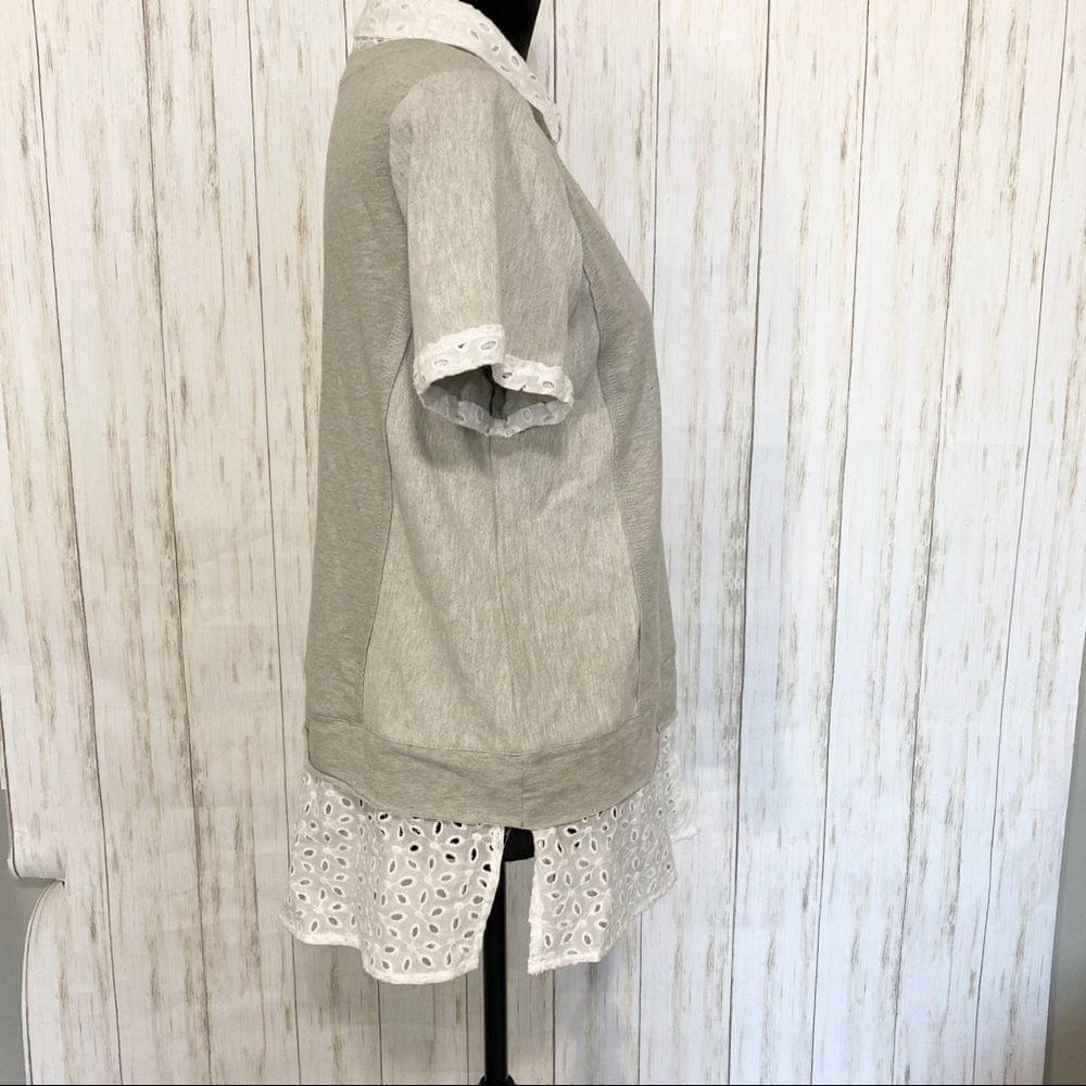 HEM & Thread top grey white eyelet faux blouse pullover - Picture 4 of 8